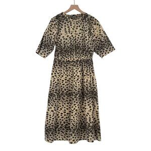 Sea New York Leopard Print Smocked Midi Dress S8 Flawless!